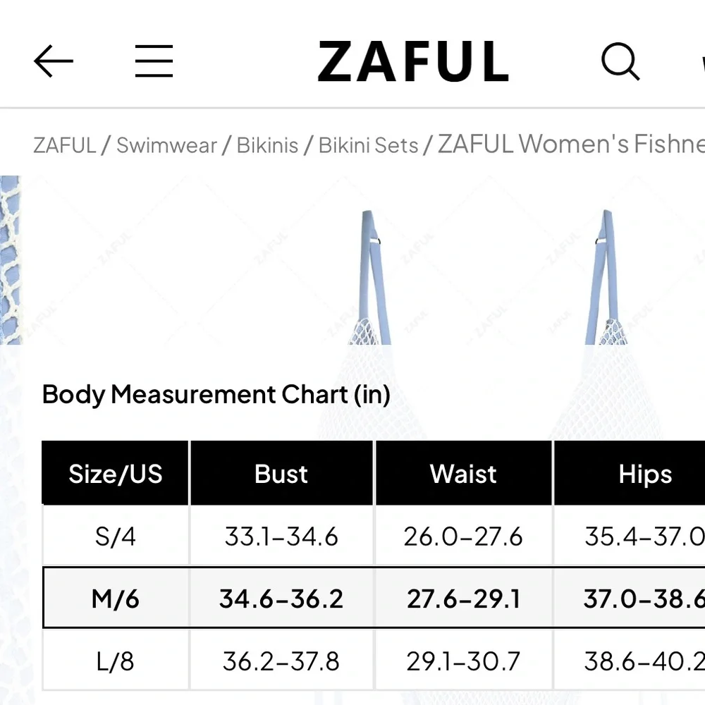 ZAFUL Bikini Swimsuit 2 Two Piece Triangle String Fishnet Size 4 Small‎